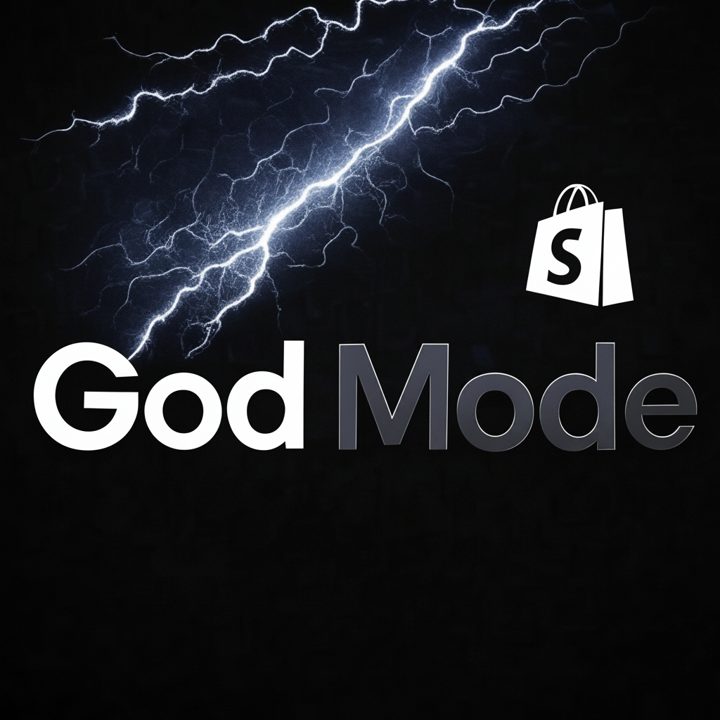 God Mode product image with lightning and Shopify bag icon